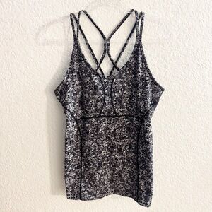 Athleta Black and Gray Micro Floral Print Strappy Fitness Tank With Built In Bra